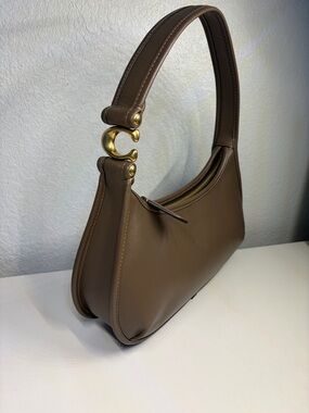 Coach Eve Leather Shoulder Bag with Gold Accent in the color in dark stone